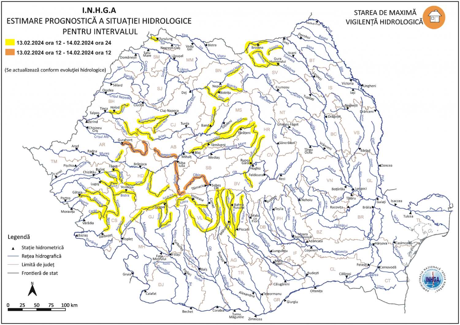 Harta-Avertizare-hidrologica cod galben precipitatii